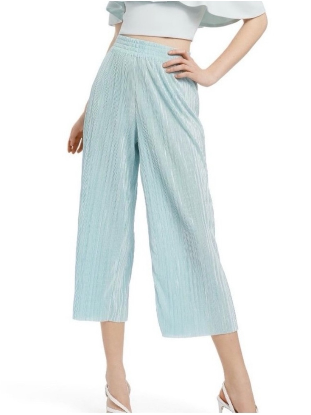 Alice + Olivia Elba Ribbed Plisse Pants in Venus Blue